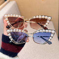 High quality Pearl embellished sunglasses Fashion cat-eye triangle sunglasses