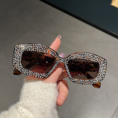 New fashion Diamond ins sunglasses uv400 party rectangle leopard print sunglasses