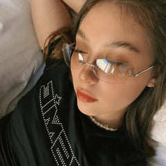 Hot sale rimless metal frame sunglasses small oval uv400 ins ladies sunglasses