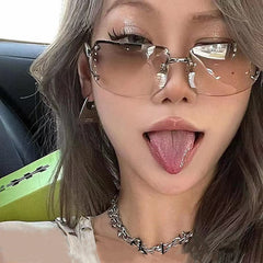 New style rimless luxury sunglasses gradient colorful ins trend women sunglasses