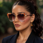 High quality gradient colorful sunglasses cat-eye diamond large frame sunglasses female