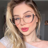 Trend new metal fashion flat mirror female glasses cat eye fashion anti-blue light glasses