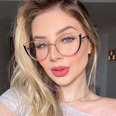 Trend new metal fashion flat mirror female glasses cat eye fashion anti-blue light glasses