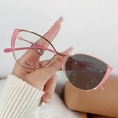 High quality cat eye photochromism pink frame glasses anti blue light glasses