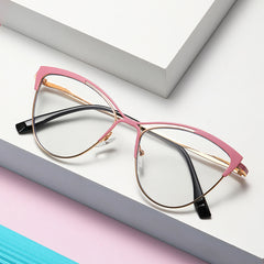 New fashion metal glasses designer cat eye anti blue light pink frame glasses
