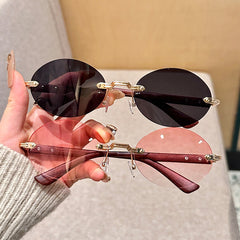 High quality rimless metal frame sunglasses luxury pink lens sunglasses