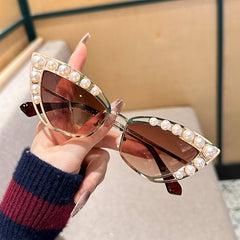 High quality Pearl embellished sunglasses Fashion cat-eye triangle sunglasses