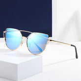 Wholesale retro women and men sunglasses color film metal cat eye sunglasses polygon