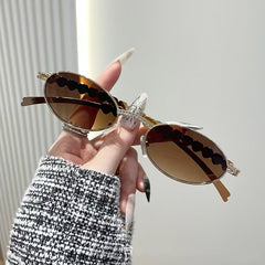 New personality fashion love diamond sunglasses ins trend oval small frame outdoor sunglasses