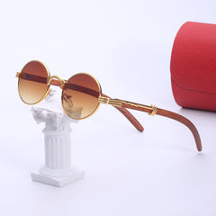 New vintage imitation wood sunglasses men small round frame sunglasses fashionable