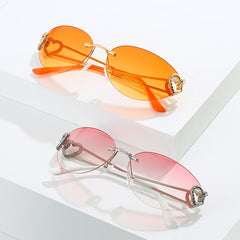 Personality double heart sunglasses ins red heart rimless metal sunglasses female