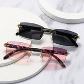 High quality hot sale rimless pink lens sunglasses luxury small rectangle sunglasses