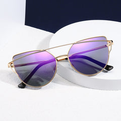 Wholesale retro women and men sunglasses color film metal cat eye sunglasses polygon