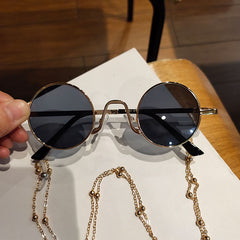 High quality outdoor round frame sunglasses yellow lens chain sunglasses