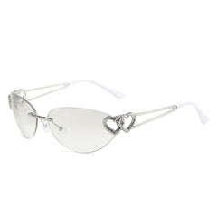 Personality double heart sunglasses ins red heart rimless metal sunglasses female