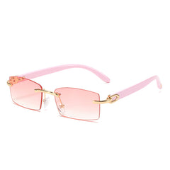 High quality hot sale rimless pink lens sunglasses luxury small rectangle sunglasses