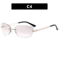 Hot sale rimless metal frame sunglasses small oval uv400 ins ladies sunglasses