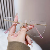 New fashion custom logo glasses rimless square pink metal frame glasses