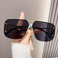 Vintage retro ins double bridge sunglasses metal half-frame Frog goggles sunglasses