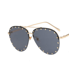 New fashion double bridge sunglasses Large frame with metal rivets sunglasses