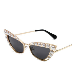 High quality Pearl embellished sunglasses Fashion cat-eye triangle sunglasses