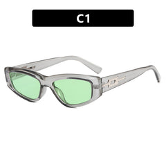 Custom logo green lens rectangle sunglasses rivet uv400 sunglasses