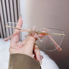 New fashion custom logo glasses rimless square pink metal frame glasses