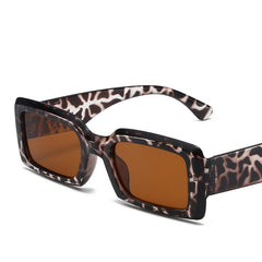 Custom logo square rectangle sunglasses leopard print pink frame sunglasses