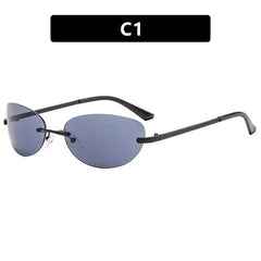 Hot sale rimless metal frame sunglasses small oval uv400 ins ladies sunglasses