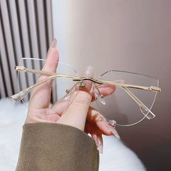 New fashion custom logo glasses rimless square pink metal frame glasses