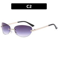 Hot sale rimless metal frame sunglasses small oval uv400 ins ladies sunglasses