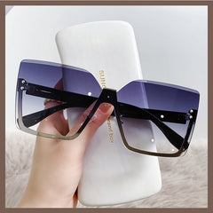 Hot sale rimless sunglasses oversized rivet square fashion vintage gradient colorful sunglasses