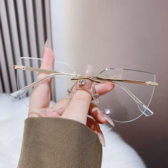 New fashion custom logo glasses rimless square pink metal frame glasses