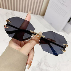 Metal rimless sunglasses for women personality glasses Fashion gradient shade for men