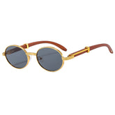 New retro imitation wood grain sunglasses men's oval sunglasses women's trend fashion UV sunglasses