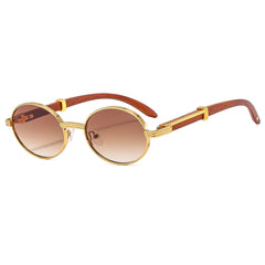 New retro imitation wood grain sunglasses men's oval sunglasses women's trend fashion UV sunglasses