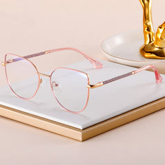 High quality pink fashion trend metal anti-blue light glasses frame cat eye metal frame glasses