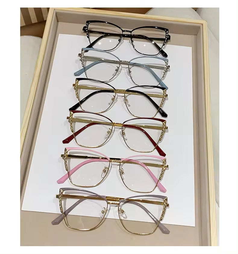 Fashion new cat-eye frame female glasses trend diamond frame anti-blue light glasses