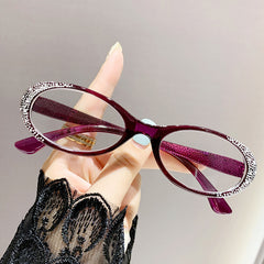 Fashion cat eye new style glasses small oval Diamond natural crystal anti blue light glasses