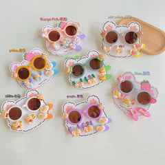 New style bear shape kids sunglasses cute girl pink candy colorful sunglasses