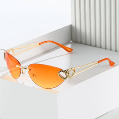 Personality double heart sunglasses ins red heart rimless metal sunglasses female