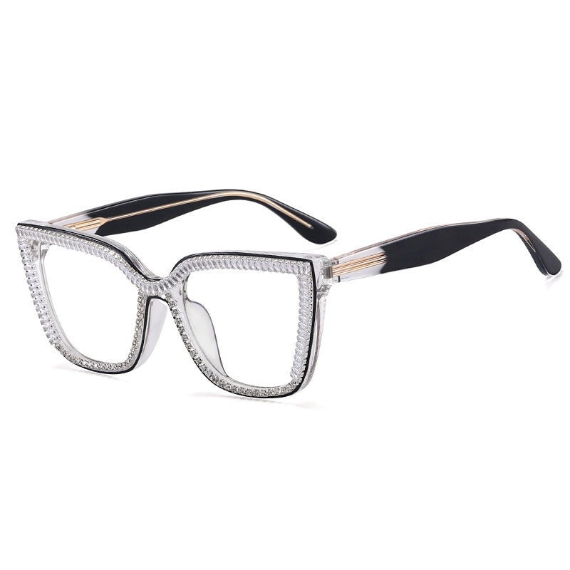 2025 High quality Fashion new oversized frame diamond anti-blue light glasses trend glasses