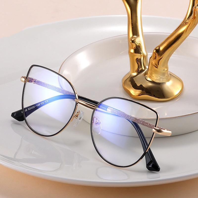 High quality pink fashion trend metal anti-blue light glasses frame cat eye metal frame glasses