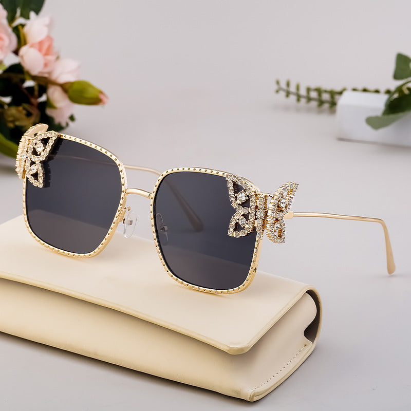 Custom logo gradient colorful sunglasses metal frame Butterfly diamond frame sunglasses