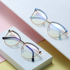 High quality custom logo anti blue light glasses metal frame fashion cat eye glasses