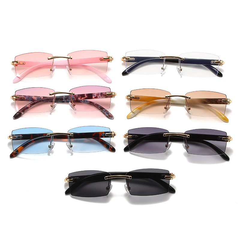 New square frame rimless sunglasses fashion cow horn cut edge glasses personalized jelly color sunglasses for women