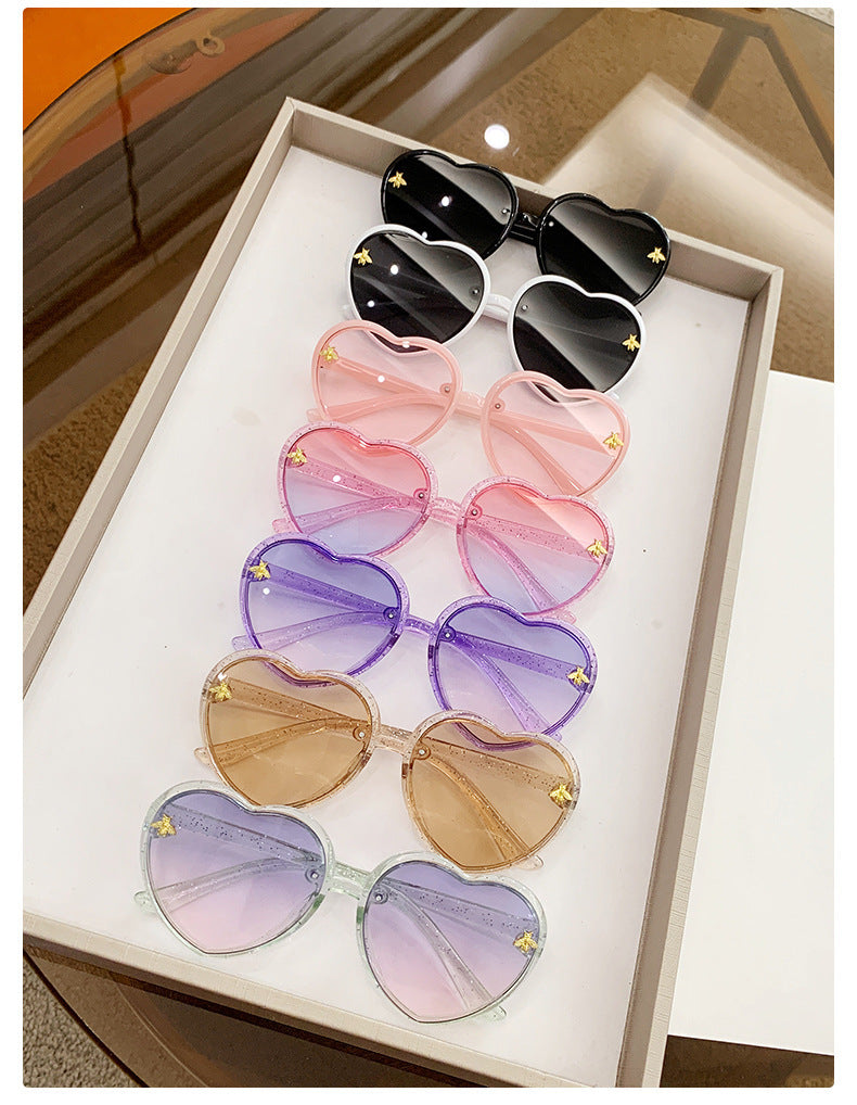 Custom logo gradient colorful sunglasses love heart shape buling kids sunglasses