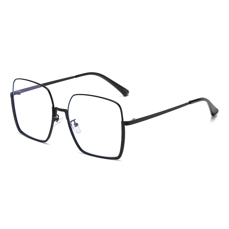 Color-changing anti-blue glasses women trend fashion large frame metal flat lens ins glasses frame