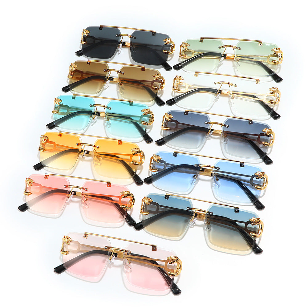 Brand luxury double bridge sunglasses gradient colorful metal frame sunglasses