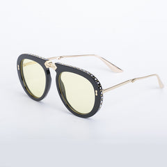 New fashion round frame Diamond sunglasses women fashion folding sunglasses